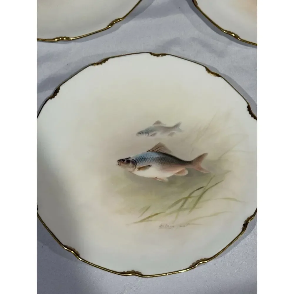 Royal Doulton Pountney Bros Bristol Hand Painted Fish Plates Set 8 Artist Signed